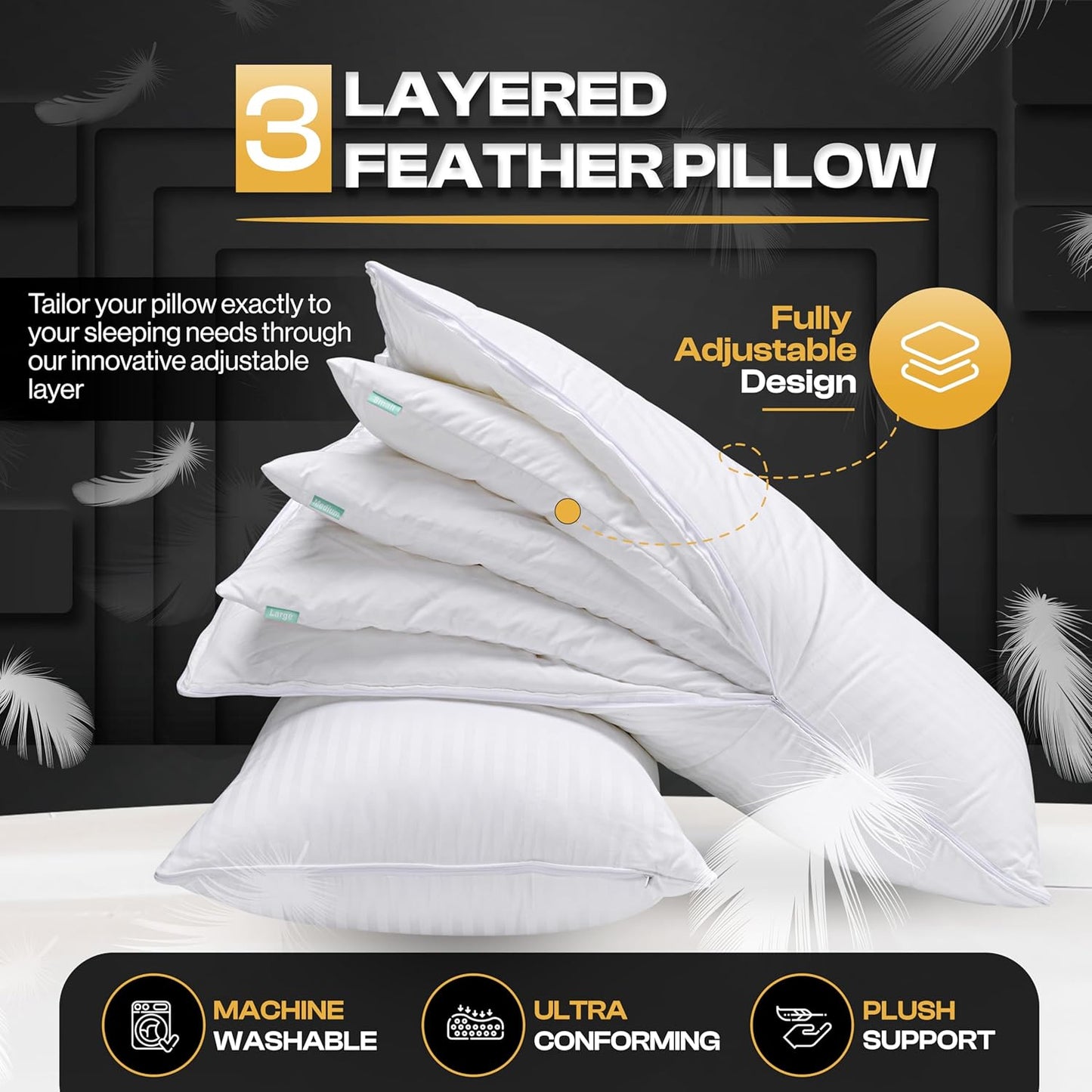 EverSnug Goose Feather Adjustable Layer Pillows for Sleeping - Set of 2